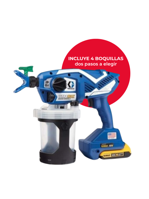 PACK DE PISTOLA BATERIA AIRLESS ULTRAMAX GRACO CON 4 BOQUILLAS